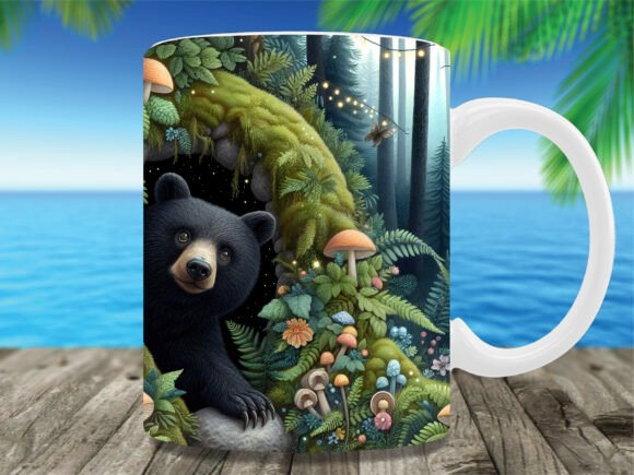 Black Bear Mossy Forest Mushroom Mug Wrap PNG: A Stylish and Functional Choice for Coffee Lovers