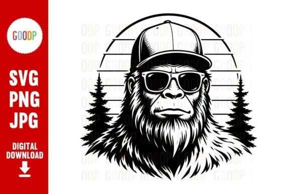 Cool Bigfoot Sasquatch PNG and Retro Bigfoot Wearing Sunglasses and Cap PNG