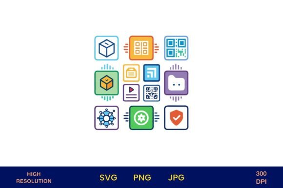 Digital Icons for Tech and Data Storage