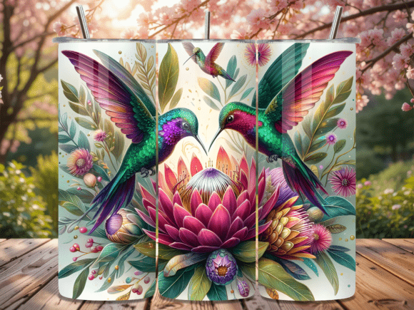 Dual Hummingbird Pink Protea Tumbler Png