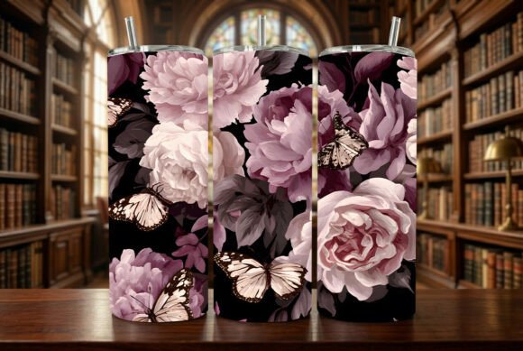 Dusty Pink Peony Butterfly Tumbler