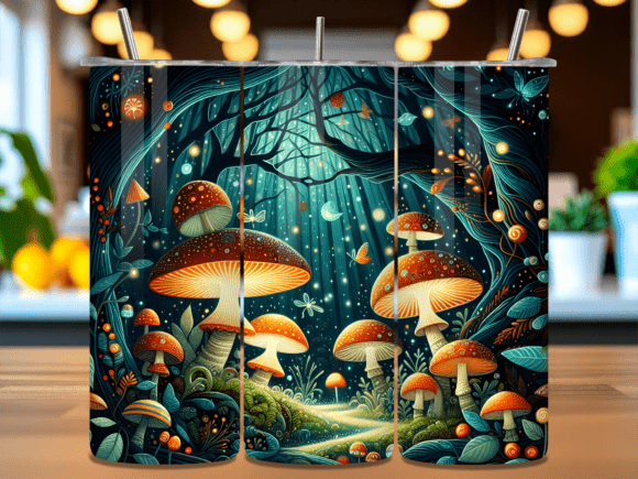 Fantasy Mushroom Forest Tumbler Wrap PNG