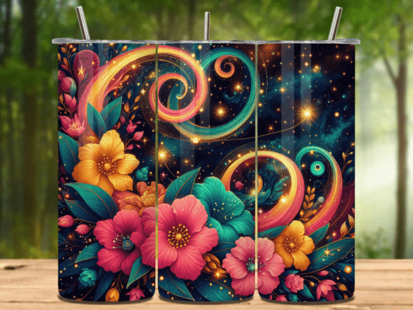Floral Galaxy 20oz Tumbler Wrap PNG V.24: Precision Design for Real-World Beverage Branding