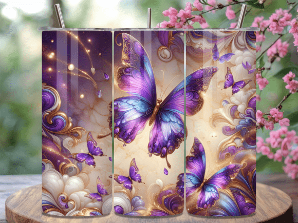 Gold Swirl Purple Butterfly Tumbler Wrap