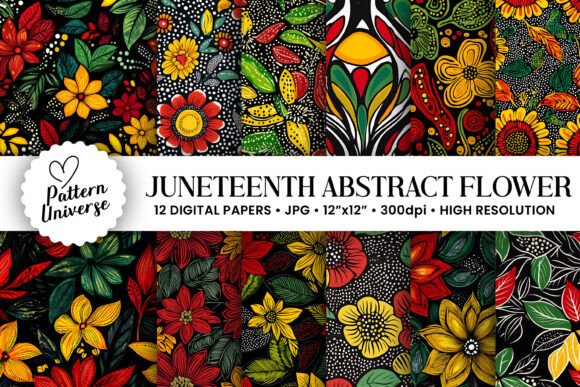 Juneteenth Abstract Flowers Patterns: A Creative Resource for Design Enthusiasts