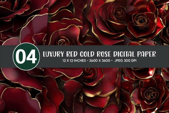 Luxury Red Gold Rose Digital Paper