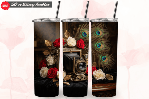 Peacock Rose Retro Camera Tumbler Wraps: A Stylish Addition to Your Sublimation Workflow