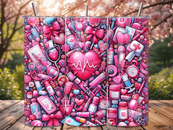 Pink Medical Doodle Nurse Icons Tumbler