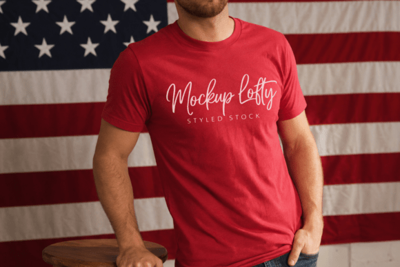 Red BC 3001 4th of July Male Mockup