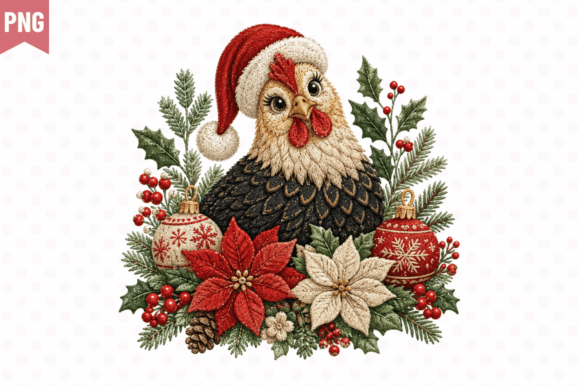 Santa Hen Faux Yarn T-Shirt PNG Design