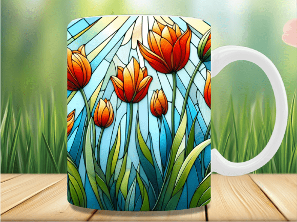 Sunset Tulips Stained Glass Mug Wrap – A Creative Solution for Modern Design Enthusiasts