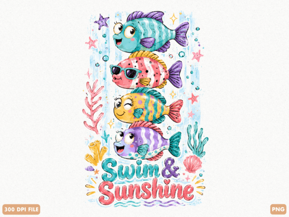 Swim and Sunshine Summer Fish PNG
