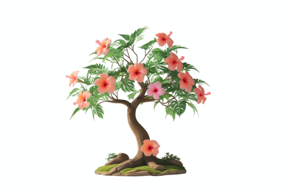 Tropical Hibiscus Bonsai Tree PNG – A Beautiful Addition to Your Creative Projects
