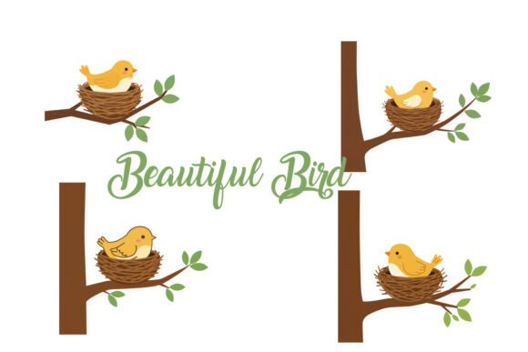 Yellow Bird Sitting in Nest: A Versatile Clipart for Modern Design Needs